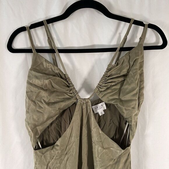 Le Lis Mini Dress Women's Small Solid Green Satin Zip Bavk Sleeveless Short - Picture 2 of 8